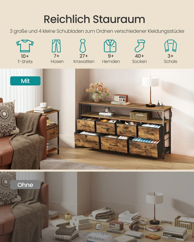 Sideboard Mit 7 Schubladen Und Offenem Fach - Industrieller Stil - Für Schlafzimmer Und Wohnzimmer