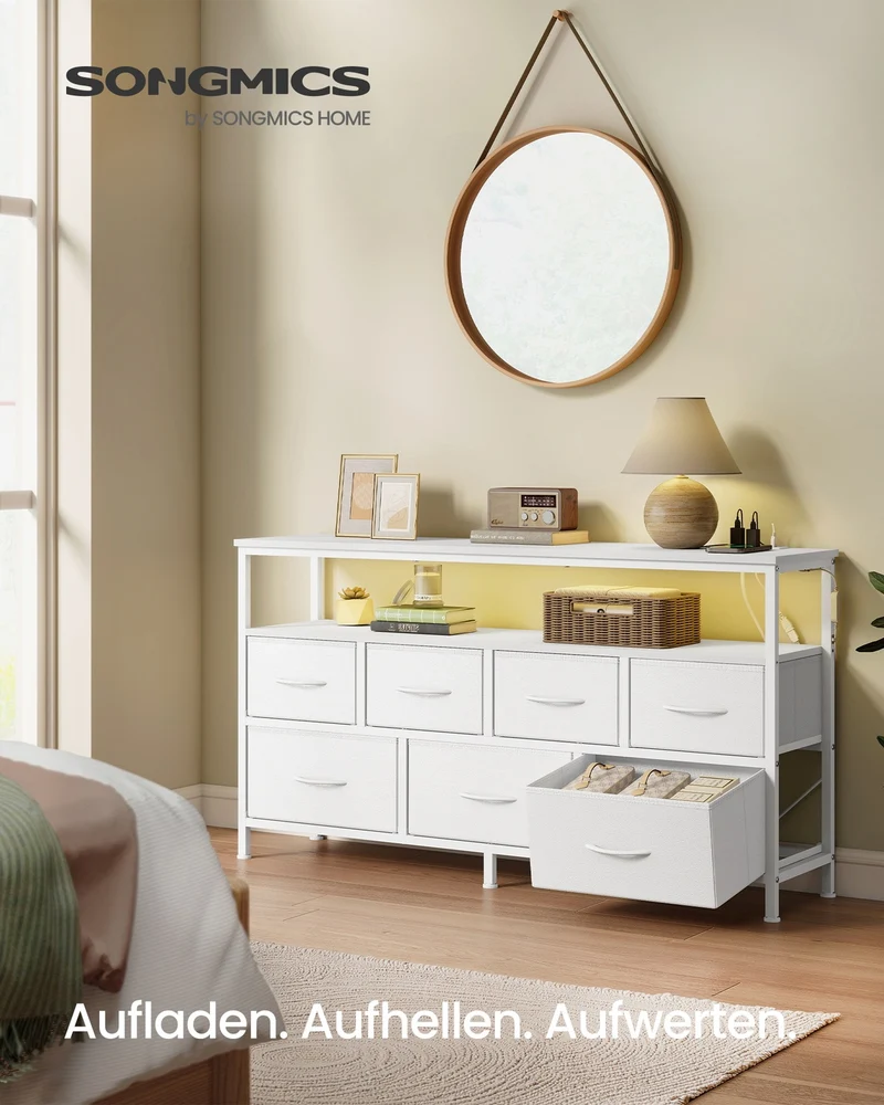 Sideboard Mit 7 Schubladen Und Offenem Fach - Industrieller Stil - Für Schlafzimmer Und Wohnzimmer