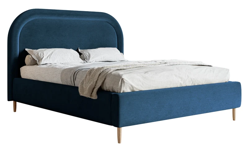 Polsterbett 160x200 cm Loreo mit Stauraum, marineblauer Veloursstoff, wasserabweisend