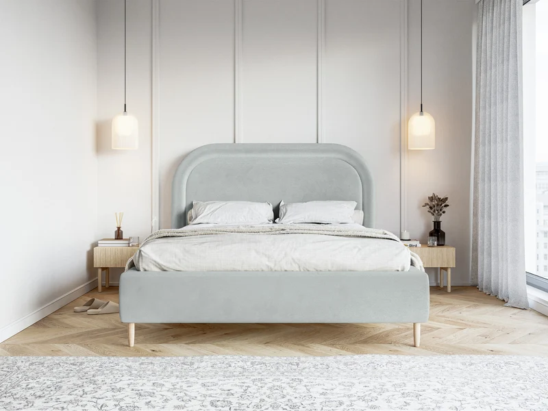 Gepolstertes Bett 160x200 cm Loreo mit Stauraum, taubenblauer hydrophober Samt