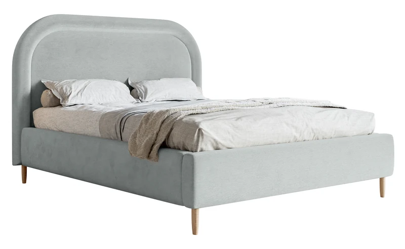 Polsterbett 180x200 cm Loreo mit Stauraum, taubenblauer Velours, wasserabweisend
