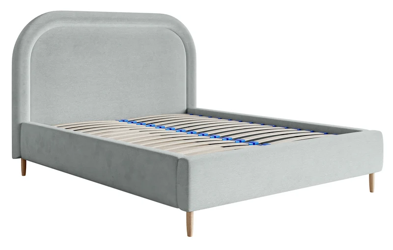 Polsterbett 180x200 cm Loreo mit Stauraum, taubenblauer Velours, wasserabweisend