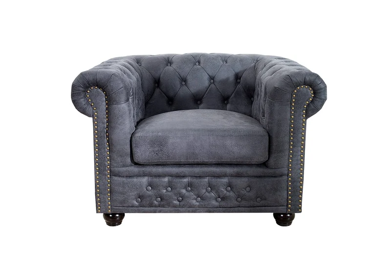 Casa Padrino Chesterfield Sessel Antikgrau - Lounge Sessel Antik grau - Wohnzimmer Sessel