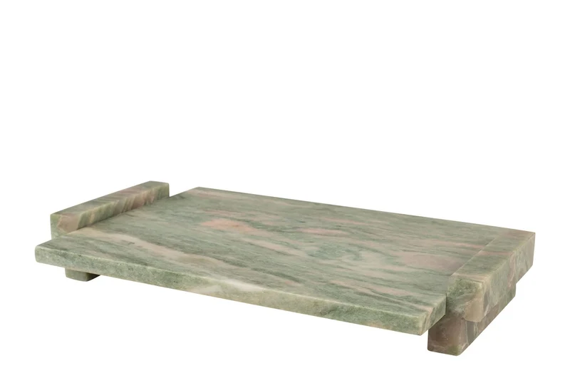 Casa Padrino Luxus Marmor Tablett Grün 40 x 25 x H. 6 cm - Rechteckiges Tablett mit Rand aus hochwertigem Indian Green Onyx - Luxus Deko Accessoires