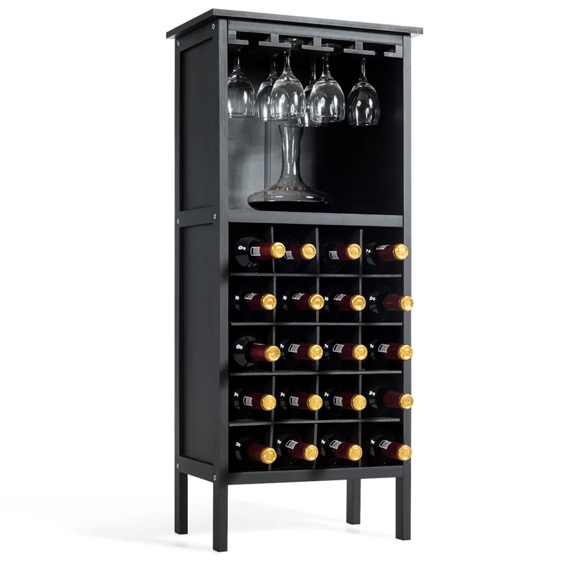 Costway - Flaschenregal, Weinregal, aus Holz, bis 20 bottles, Weinständer Holzregal Weinschrank Kolonialstil Schwarz