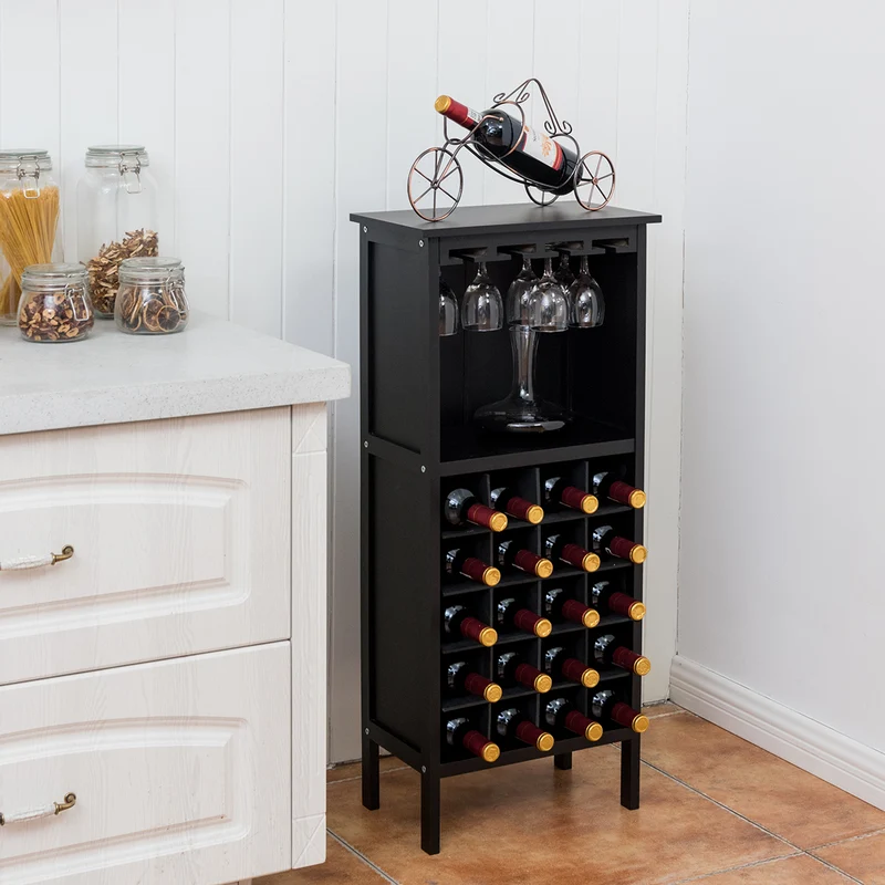Costway - Flaschenregal, Weinregal, aus Holz, bis 20 bottles, Weinständer Holzregal Weinschrank Kolonialstil Schwarz