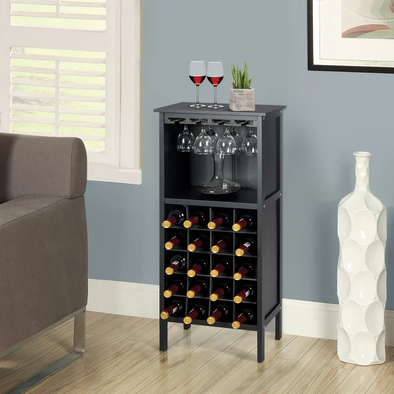Costway - Flaschenregal, Weinregal, aus Holz, bis 20 bottles, Weinständer Holzregal Weinschrank Kolonialstil Schwarz