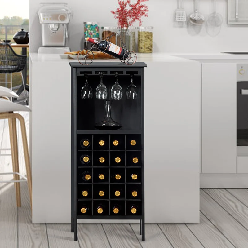 Costway - Flaschenregal, Weinregal, aus Holz, bis 20 bottles, Weinständer Holzregal Weinschrank Kolonialstil Schwarz