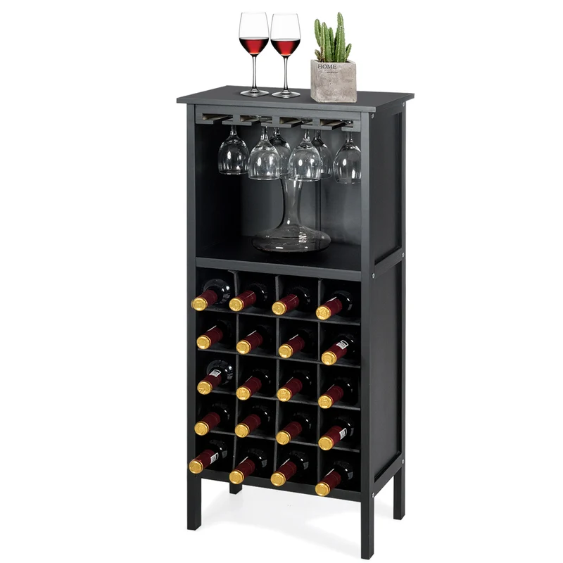 Costway - Flaschenregal, Weinregal, aus Holz, bis 20 bottles, Weinständer Holzregal Weinschrank Kolonialstil Schwarz