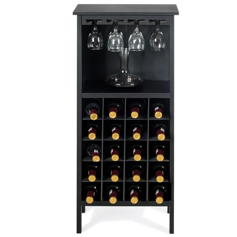 Costway - Flaschenregal, Weinregal, aus Holz, bis 20 bottles, Weinständer Holzregal Weinschrank Kolonialstil Schwarz