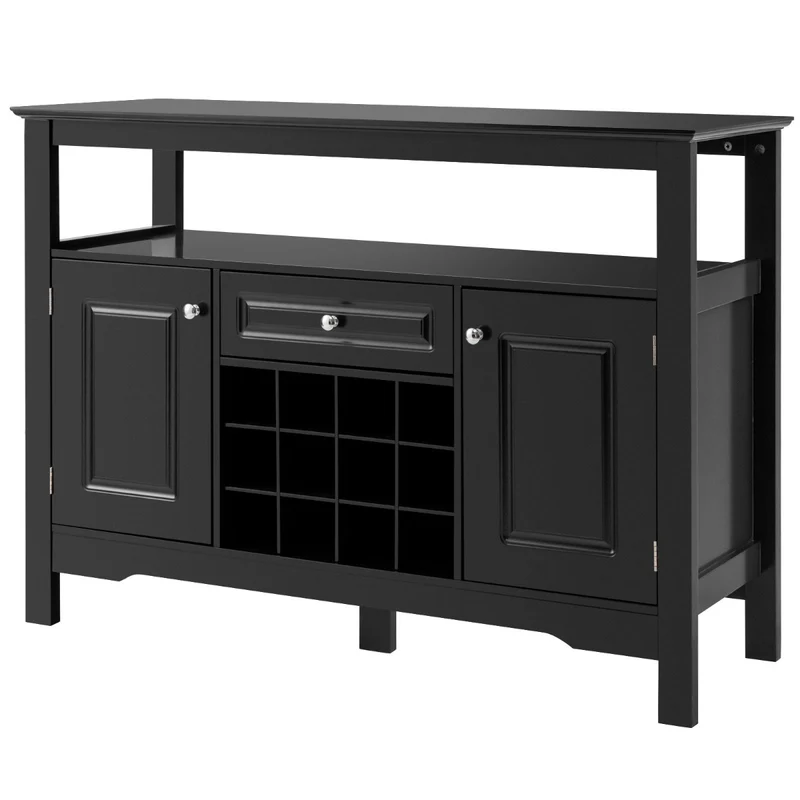 Costway - Sideboard, Weinregal, Flaschenregal, Modernes Esszimmerbuffet mit Weinregal und Schränken & Schublade 117 x 40,5 x 82,5 cm Schwarz