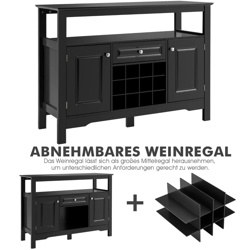 Costway - Sideboard, Weinregal, Flaschenregal, Modernes Esszimmerbuffet mit Weinregal und Schränken & Schublade 117 x 40,5 x 82,5 cm Schwarz