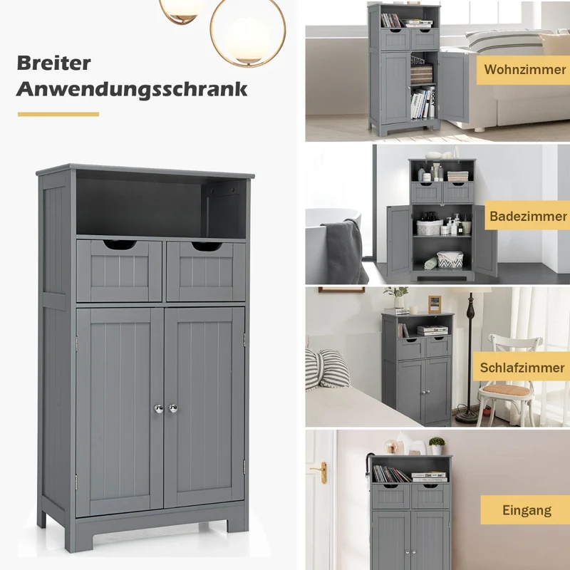 Costway - Badezimmer Unterschrank, Freistehender Schrank mit Schubladen für die Küche Badezimmer, Badezimmerschrank Schmal, 60x30x109cm, Grau