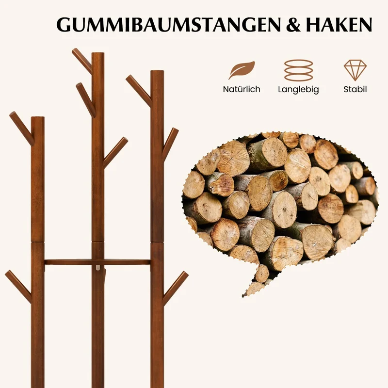 Costway – Drehbarer Garderobenständer aus Holz mit 3 Ablagen und 9 Haken, 42 × 167 cm, Walnuss