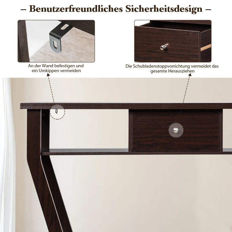Costway - Konsolentisch, Konsolentisch Schmal, Flurtisch mit Schublade und Regal, 120 x 30 x 81 cm, Braun