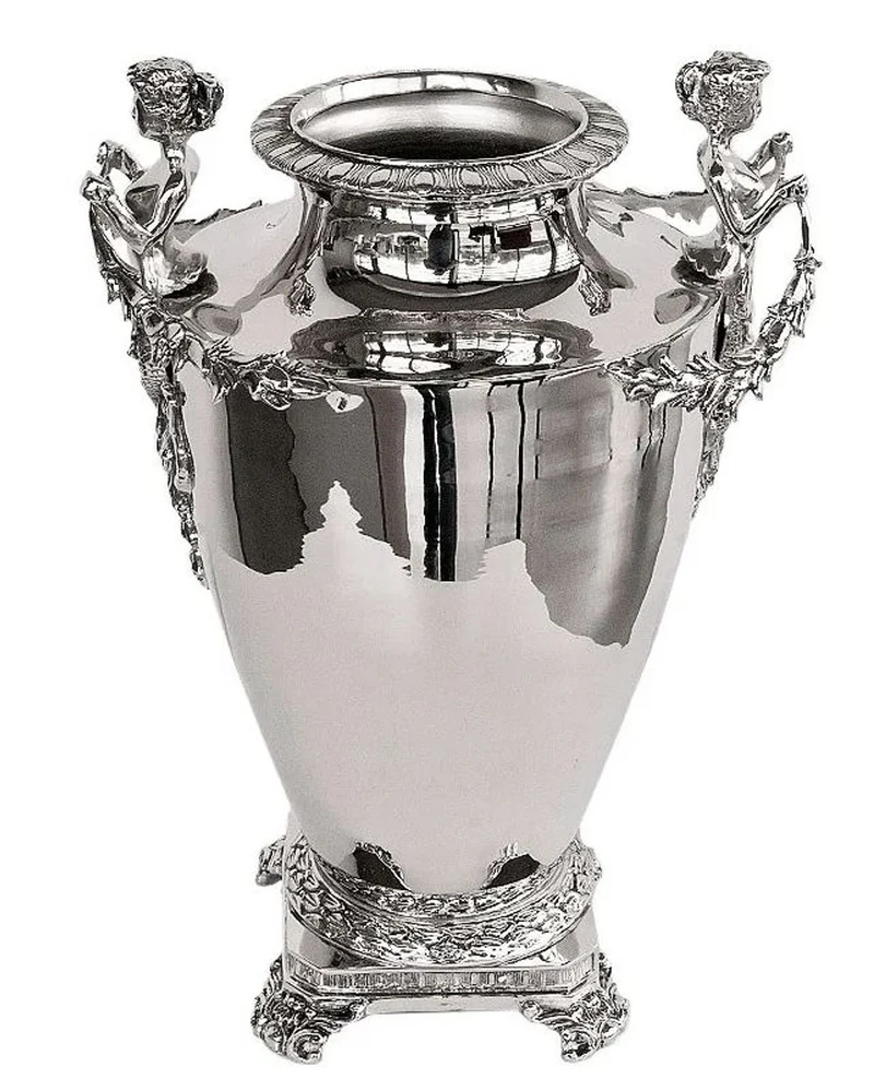 Casa Padrino Luxus Vase Mod 2 Engel Silber 28 cm - 28 cm - H. 39 cm - Hotel Dekoration - Luxus Blumengefäss