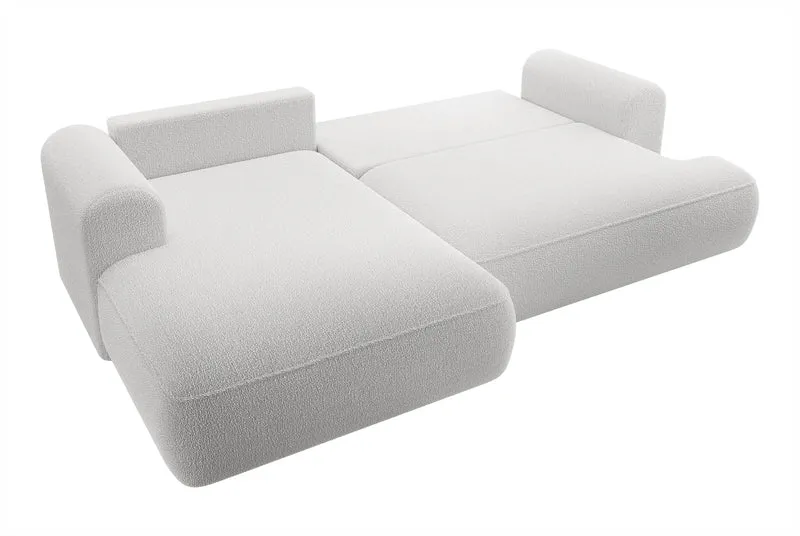 Ecksofa mit Schlaffunktion Ovo, L-förmig, grau mit Stauraum, Bouclé, linke Seite