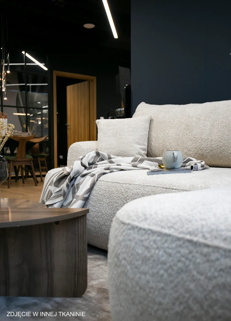 Ecksofa mit Schlaffunktion Ovo, L-förmig, dunkelgrau, mit Stauraum, Bouclé, linksseitig