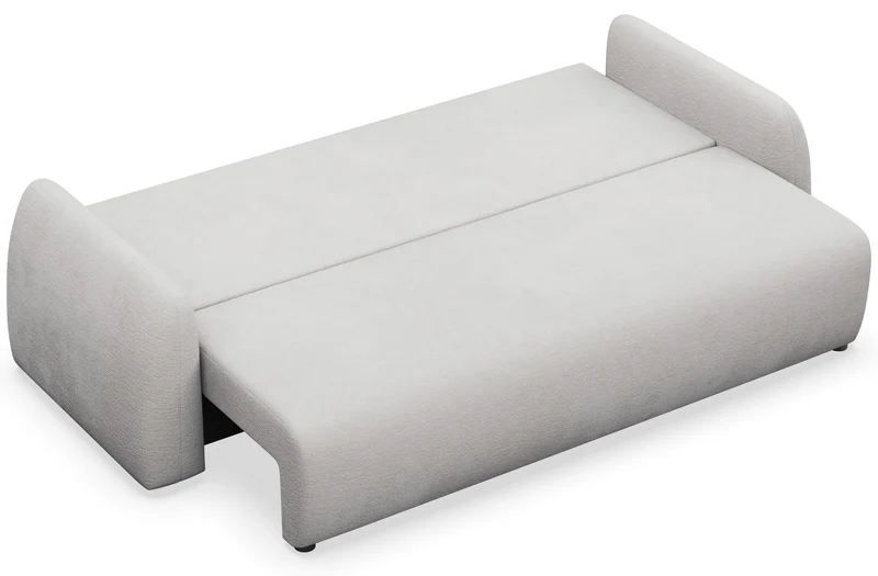 Dreisitziges ausklappbares Sofa Nubelle mit Stauraum, hellgrauer hydrophober Chenillestoff