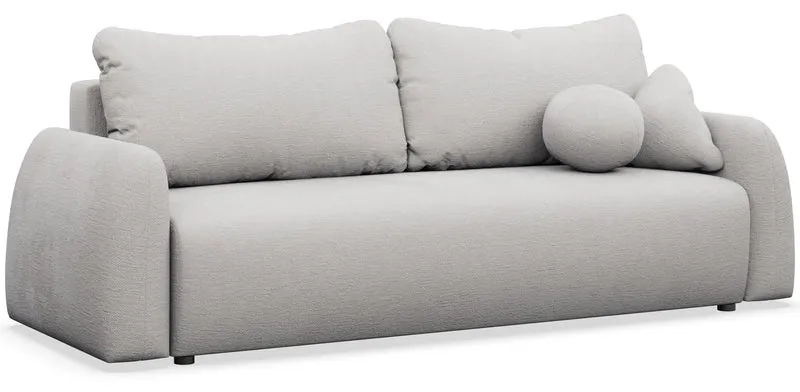 Dreisitziges ausklappbares Sofa Nubelle mit Stauraum, hellgrauer hydrophober Chenillestoff