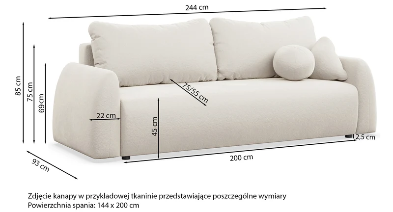Dreisitziges ausklappbares Sofa Nubelle mit Stauraum, braunes hydrophobes Chenille