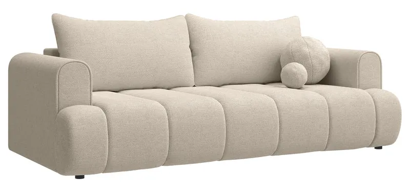 Dreisitziges Sofa Dandelino mit Schlafunktion, hellbeiger hydrophober Chenillestoff