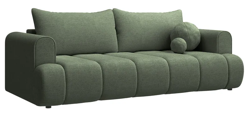 Dreisitziges Sofa Dandelino mit Schlafunktion, grüner hydrophober Chenillestoff