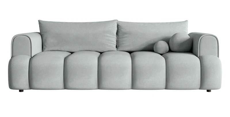 Dreisitziges Sofa Dandelino mit Schlafunktion, hellgrauer Velours, wasserabweisend