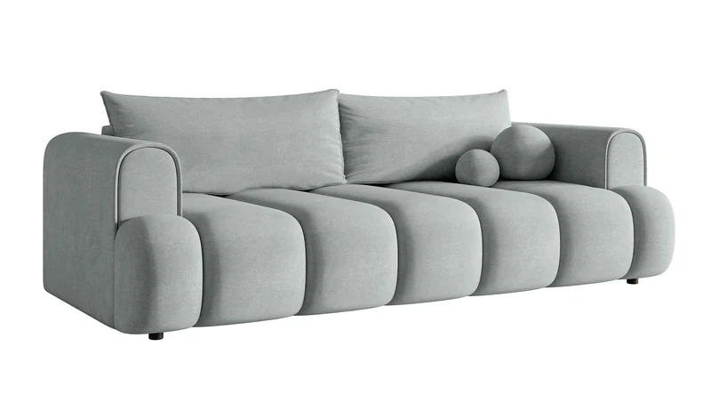 Dreisitziges Sofa Dandelino mit Schlafunktion, hellgrauer Velours, wasserabweisend