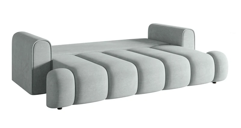 Dreisitziges Sofa Dandelino mit Schlafunktion, hellgrauer Velours, wasserabweisend