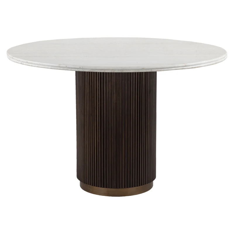 Esstisch Mayfield rund 120 cm, Marmor & Mangoholz, Messing-Details