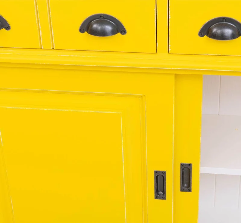 Großer Buffetschrank aus Massivholz mit Glashalterungen in verschiedenen Farben