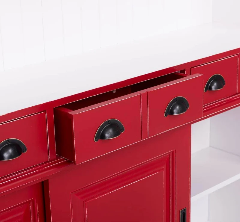 Großer Buffetschrank aus Massivholz mit Glashalterungen in verschiedenen Farben