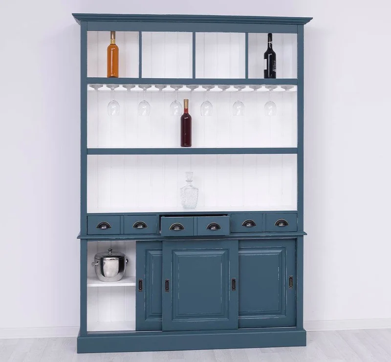 Großer Buffetschrank aus Massivholz mit Glashalterungen in verschiedenen Farben
