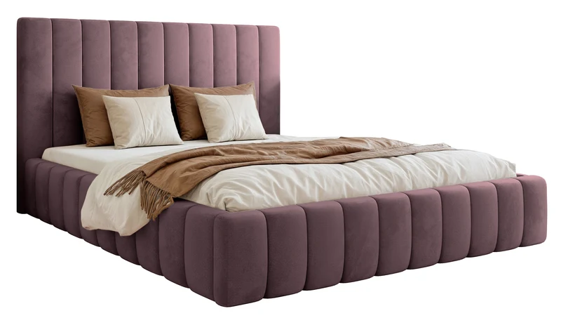 Polsterbett 160x200 cm Fiarro mit Bettkasten, violetter Samt, Metallrahmen