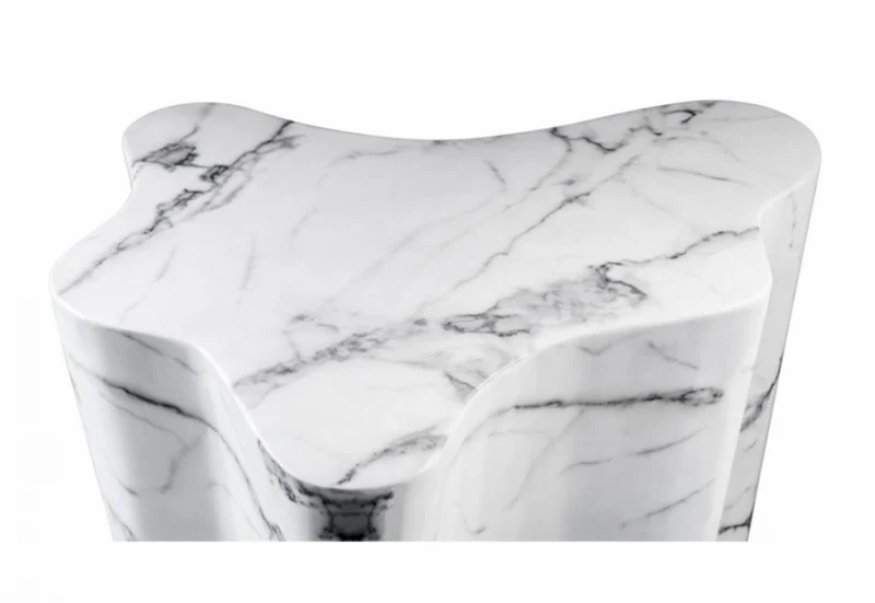 Casa Padrino Luxus Art Deco Designer Beistelltisch aus weißem Kunstmarmor – 68 x 62 x H. 56 cm