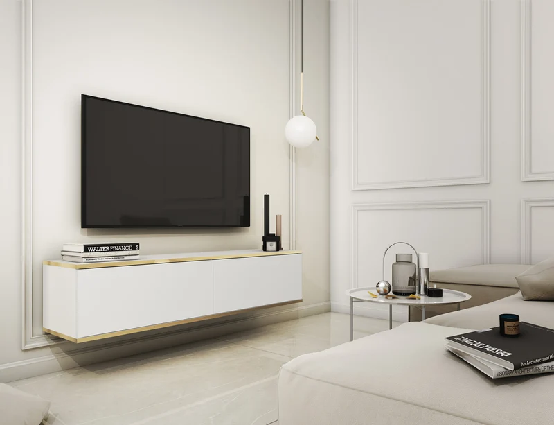 TV-Schrank Mucalma 135 cm weiß mit goldenen Applikationen