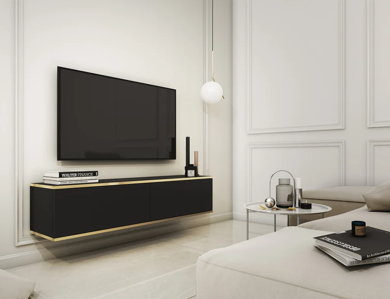 TV-Schrank Mucalma 135 cm schwarz mit goldenen Einsätzen