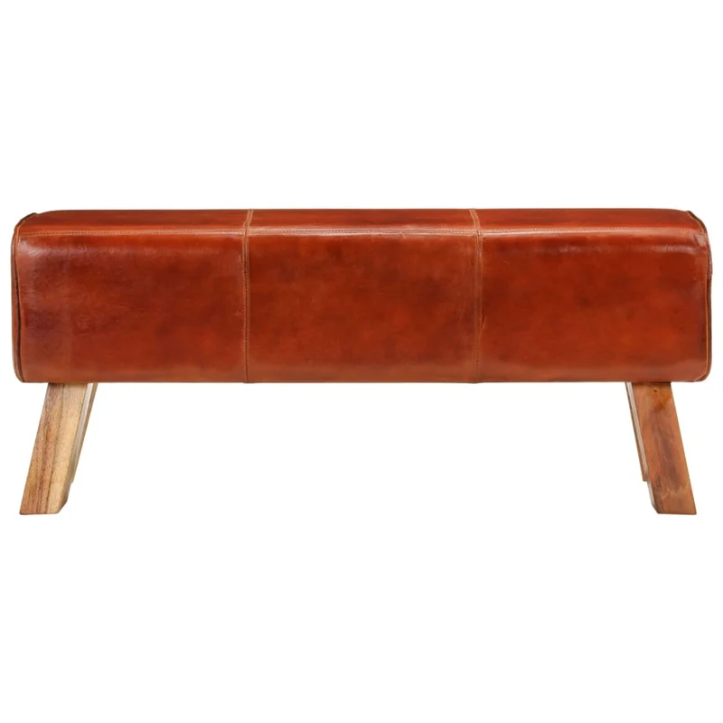 vidaXL – Gepolsterte Sitzbank aus Echtleder und massivem Mangoholz, 110 × 30 × 46 cm, Braun
