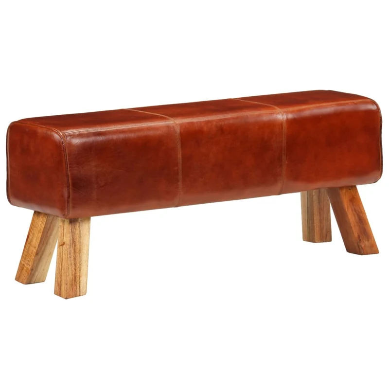 vidaXL – Gepolsterte Sitzbank aus Echtleder und massivem Mangoholz, 110 × 30 × 46 cm, Braun