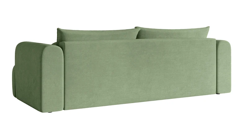 Dreisitziges Sofa Dandelino mit Schlafunktion, eukalyptusfarbener Velours, wasserabweisend