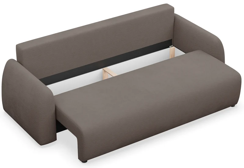 Dreisitziges ausklappbares Sofa Nubelle mit Stauraum, braunes hydrophobes Chenille