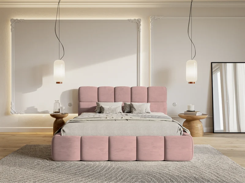 Polsterbett 180x200 cm Cloudy hellrosa Velours, wasserabweisend und pflegeleicht