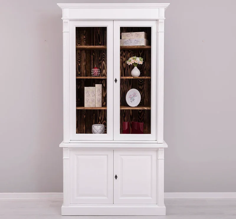 Landhaus Bücherschrank aus Massivholz | 4-türige Vitrine