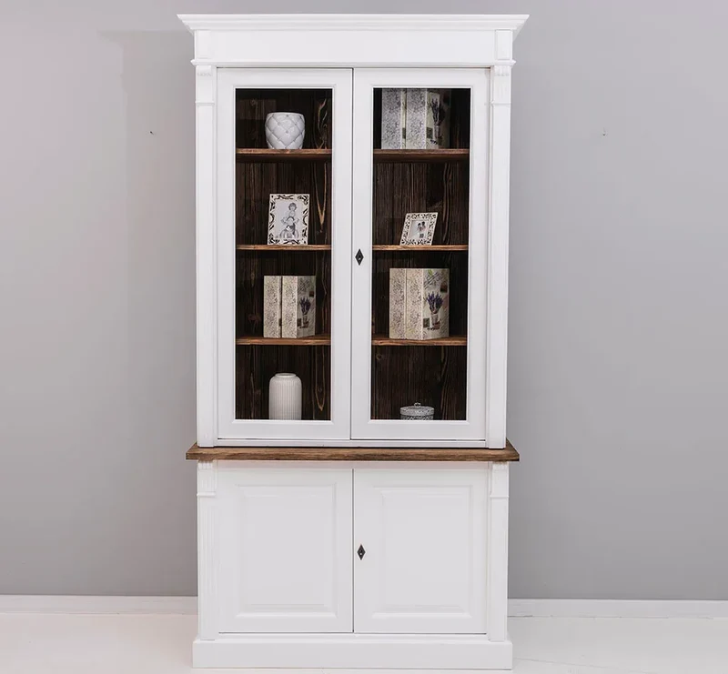 Landhaus Bücherschrank aus Massivholz | 4-türige Vitrine
