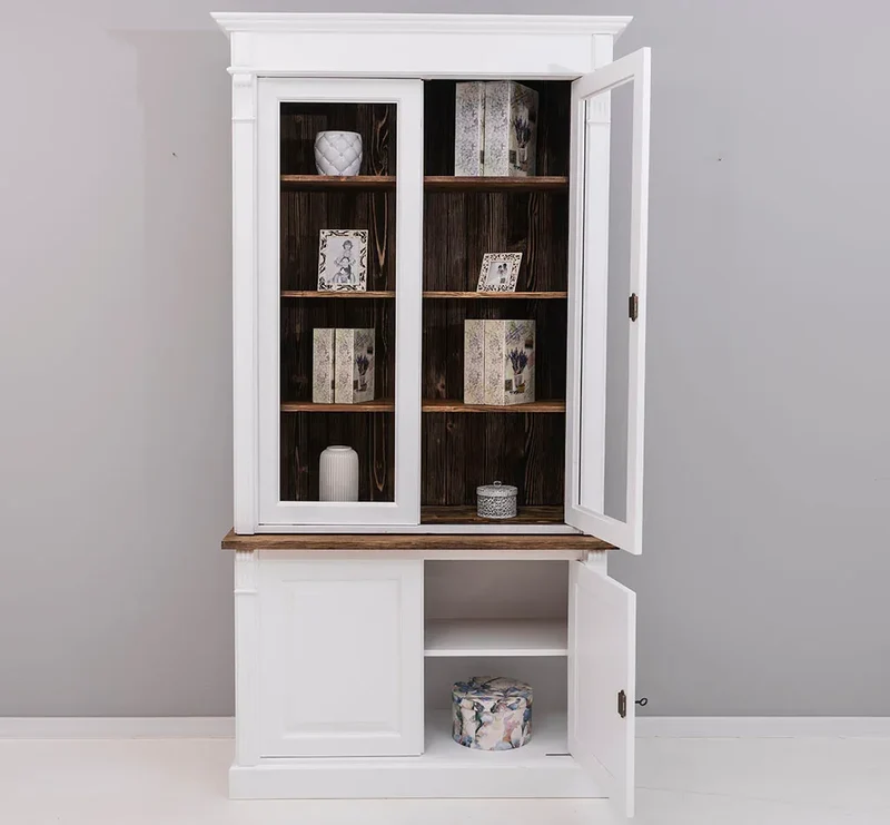 Landhaus Bücherschrank aus Massivholz | 4-türige Vitrine