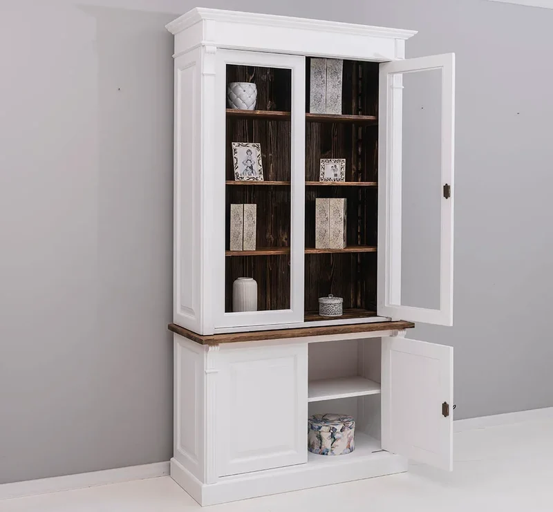 Landhaus Bücherschrank aus Massivholz | 4-türige Vitrine