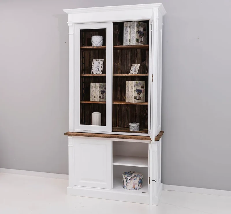 Landhaus Bücherschrank aus Massivholz | 4-türige Vitrine