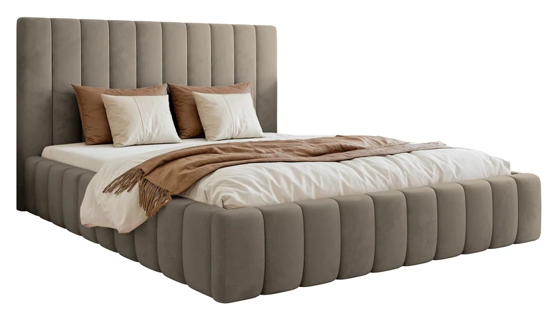 Polsterbett 160x200 cm Fiarro mit Bettkasten, grau-beiges Samtvelours, Metallrahmen