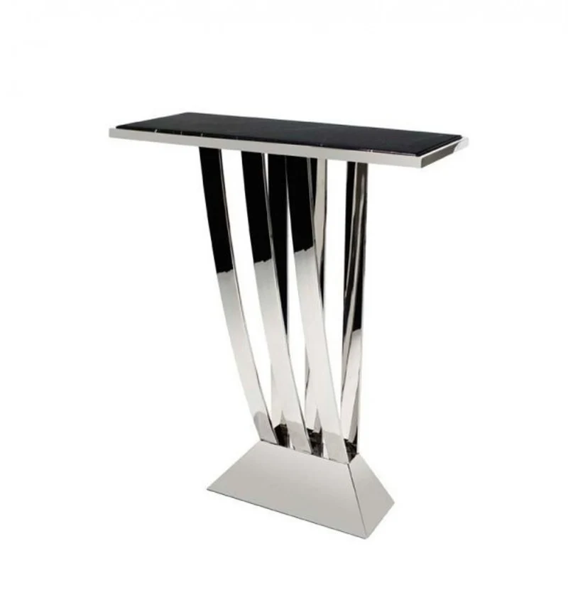 Casa Padrino Luxus Konsole im Art Deco Stil aus poliertem Edelstahl und schwarzem Marmor 70 x 30 x H. 92,5 cm